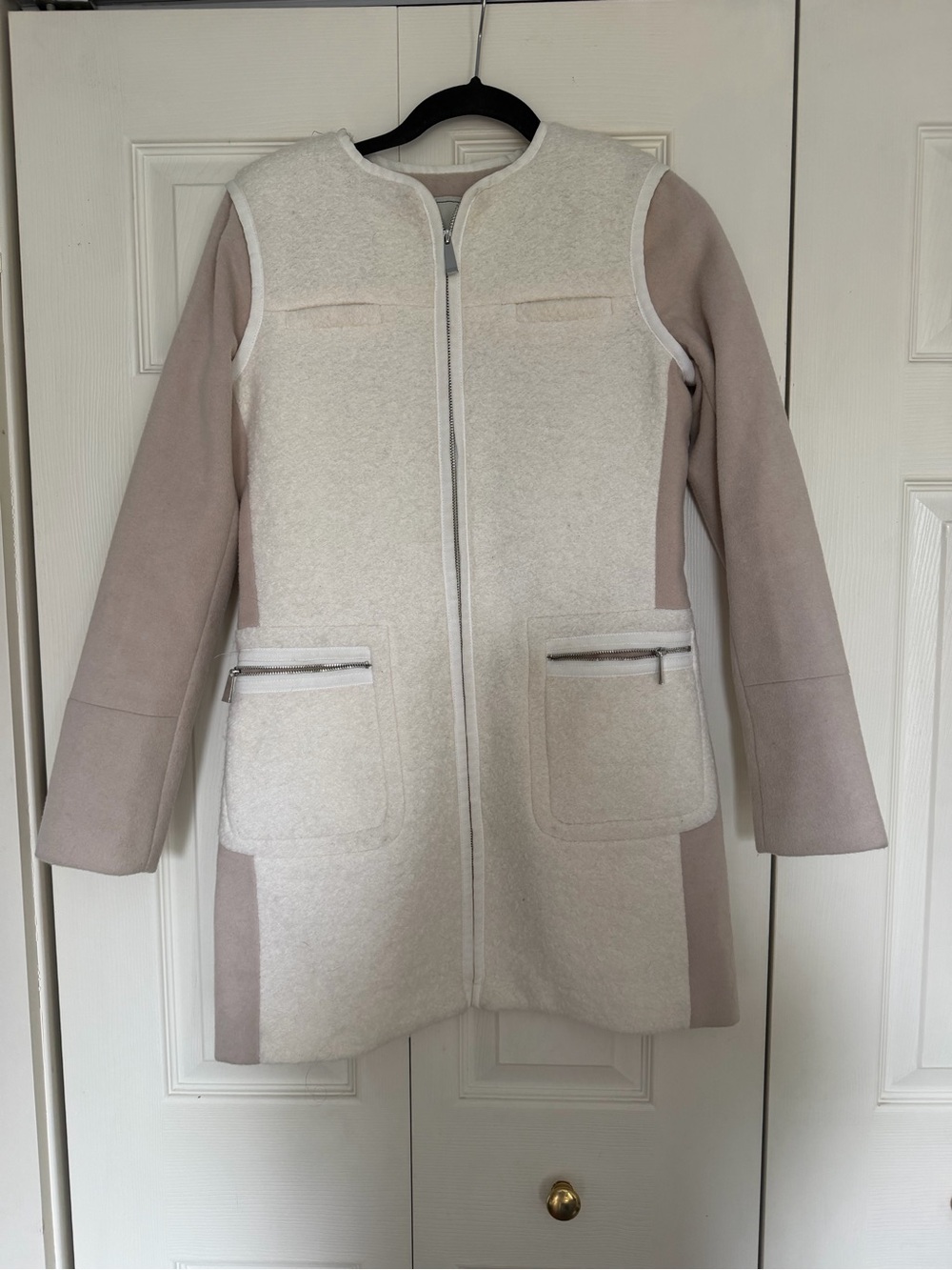 Ever New Cream and Taupe Wool-Blend Pea Coat